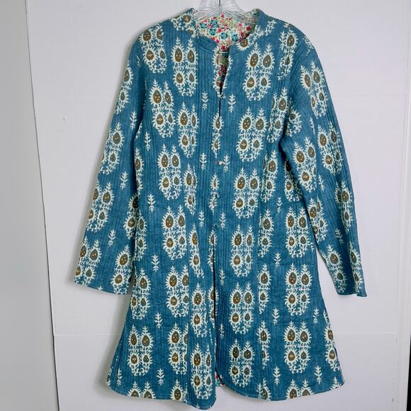 Handmade Kantha Quilted Reversible Cotton Jacket Block Print Floral Boho M/L - Picture 1 of 7